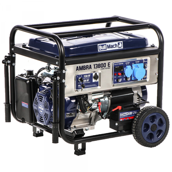 BullMach AMBRA 13800 E - Generador eléctrico de gasolina con carro y AVR 10 kW - Continua 9 kW Monofásico